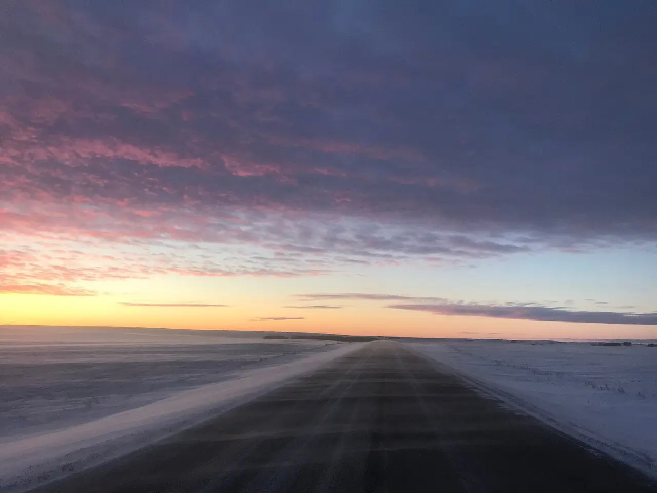 Winter prairie road at sunset, 2017